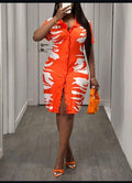 Plus-Size Orange Print Shirt Dress